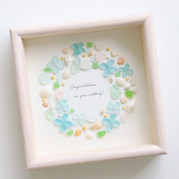 受注制作】シーグラスアート『フラワーリース』/花/ギフト/ガラス