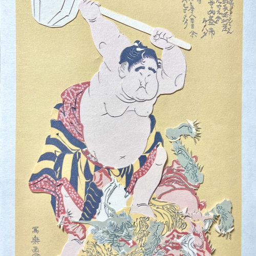 平面切り貼り絵「浮世絵模写/大童山の鬼退治/写楽」原画のみ 縁起物
