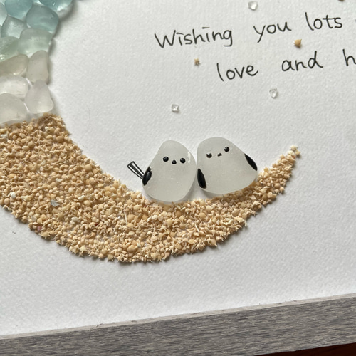 シーグラス 三日月 シマエナガ ムーン シーグラスアート ガラス 星の砂