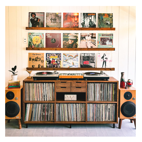 セット販売】VINTAGE RECORD CHEST ＆ 木製レコードレール3本セット