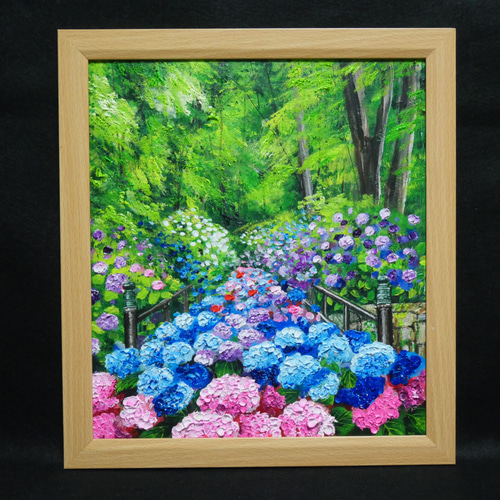 油絵 油彩 油彩画 絵 絵画【紫陽花の階段】 絵画 HR 通販 17813993