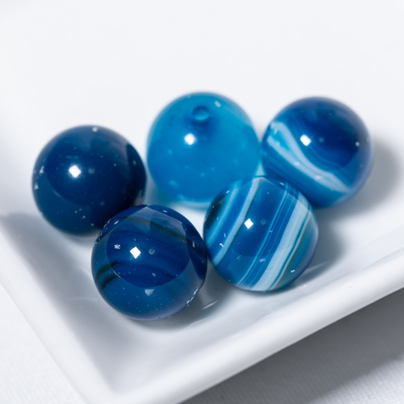 ブルーレースアゲート 青めのう10mm 5粒 両穴 天然石 丸玉