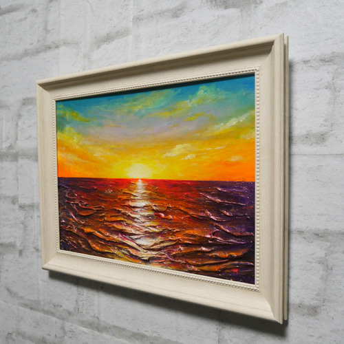 油絵 油彩 油彩画 絵 絵画【朝日に輝く海】 絵画 HR 通販 17974603
