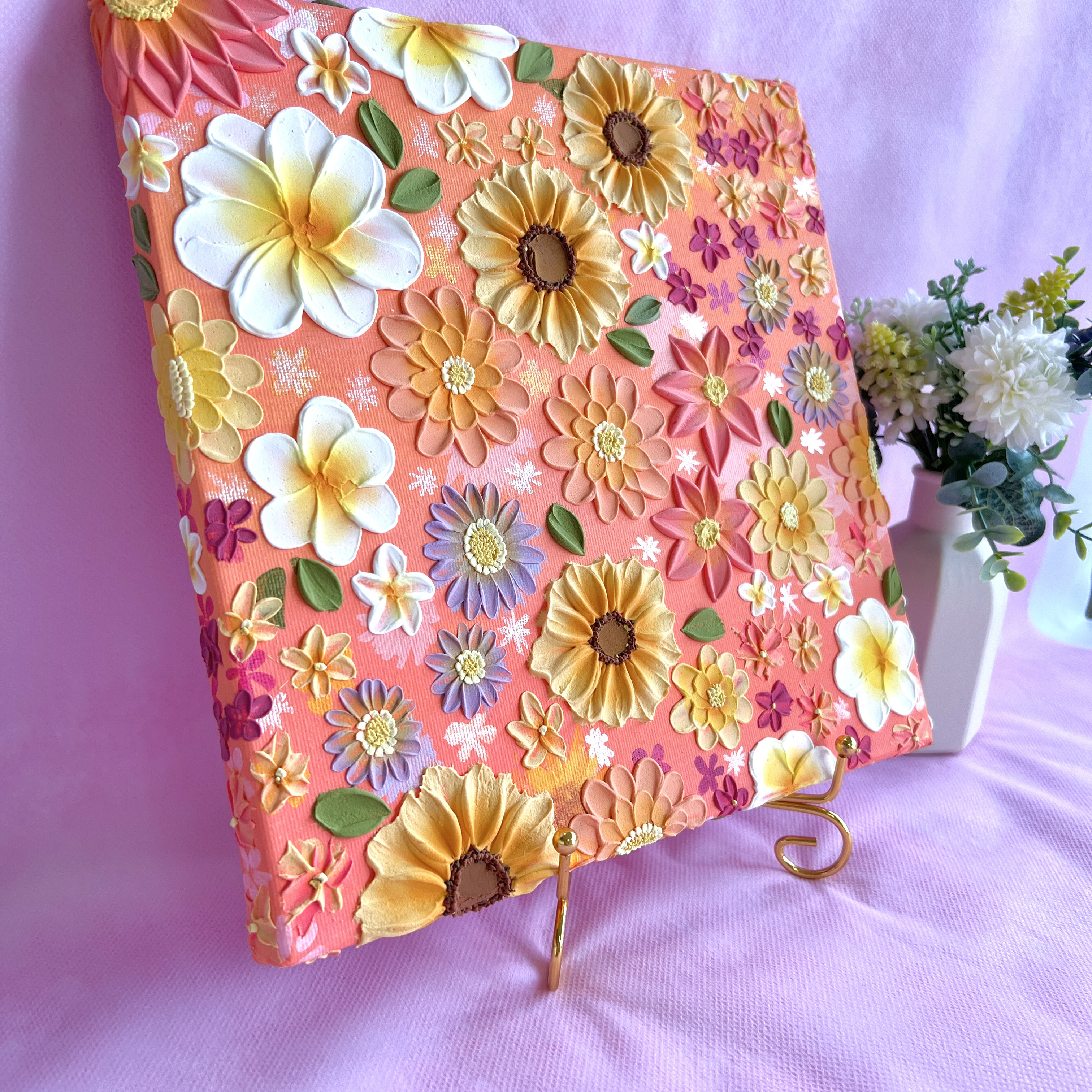 No.79】 テクスチャーアート アート 絵画 花 フラワーアート 大きい No