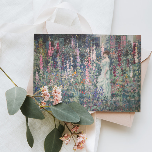 ホリーホックの庭園絵画アートポスター☆印象派女性花柄ボタニカル