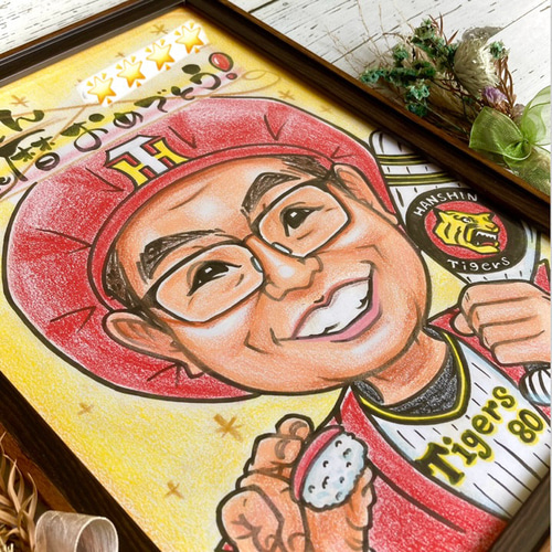 似顔絵オーダー 還暦祝い・古希・喜寿・米寿・傘寿・卒寿・百寿 赤い