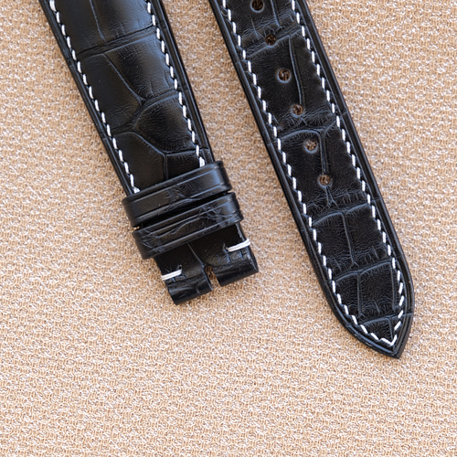 高級革 腕時計ベルト革 おすすめ クロコ竹腑柄 ブラック クロコダイル