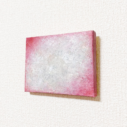 原画 油絵 桃の香り モモのアート 抽象画 75×100mm ピンク×ベビー