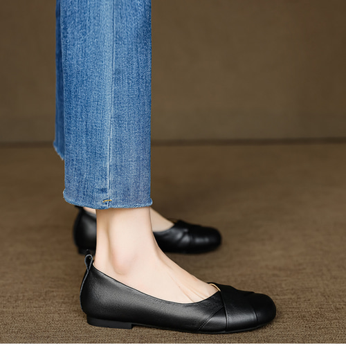 フラットシューズ レディース靴 パンプス レザー スリッポン スクエア