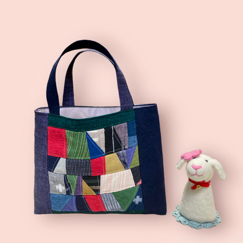 久留米絣のパッチワーク手提げバッグ トートバッグ かすりあそび 通販