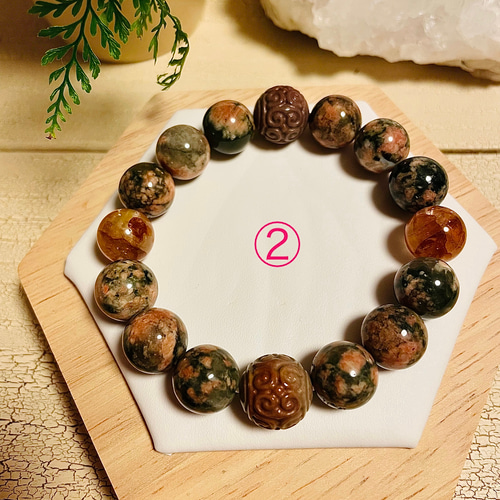 K005】天然石ブレスレット♡緑桜瑪瑙♡回紋珠♡ ブレスレット Soulager