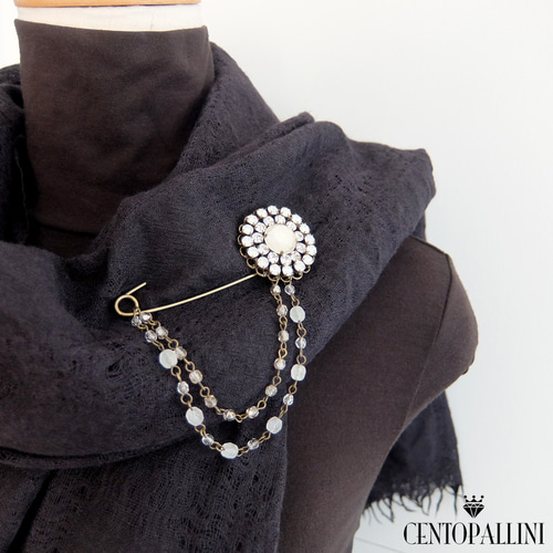 チェコビーズチェーン付きスワロラインストーン ピンブローチ