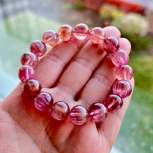 イギリス発送 天然ルベライトトルマリンキャッツアイ ブレスレット