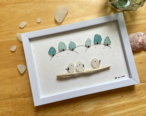 シーグラス ツリー シマエナガ シーグラスアート インテリア雑貨