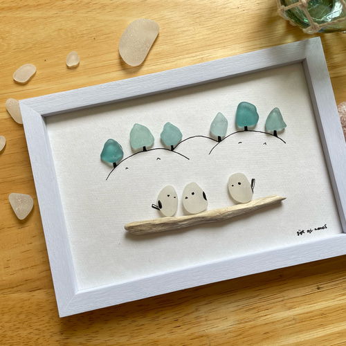 シーグラス ツリー シマエナガ シーグラスアート インテリア雑貨