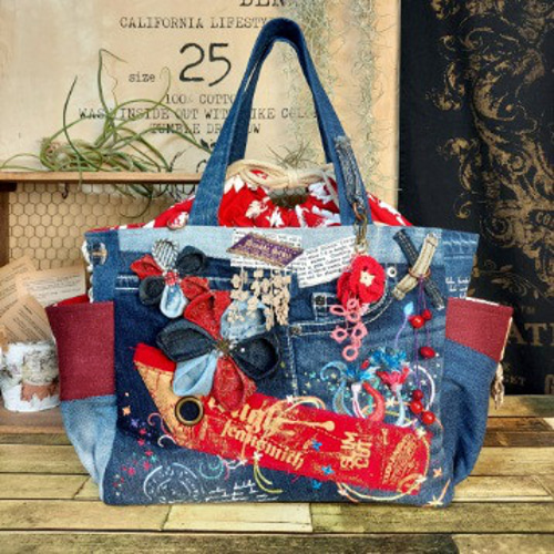 刺繍デニムバック No.483 デニムリメイク リメイクバック デニムパッチ