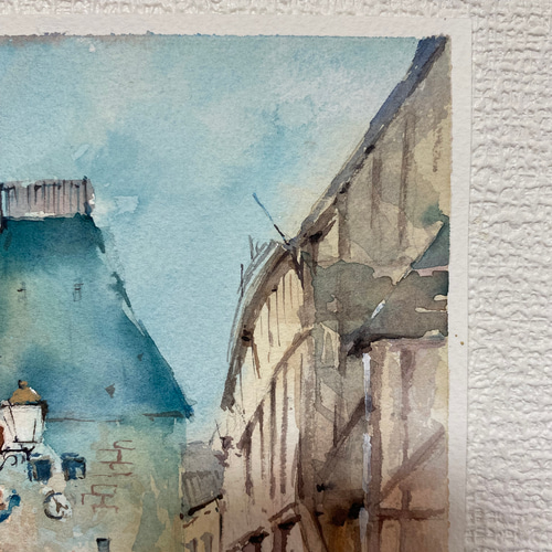 200）原画 水彩画 風景画 南フランスの小さな村 絵画 マグリット0125