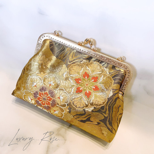 新作！ブラックゴールド♡情緒漂う華輪模様♡高級西陣織帯バッグ