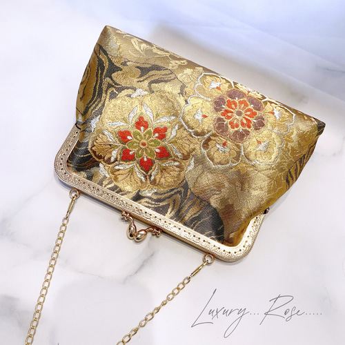 新作！ブラックゴールド♡情緒漂う華輪模様♡高級西陣織帯バッグ