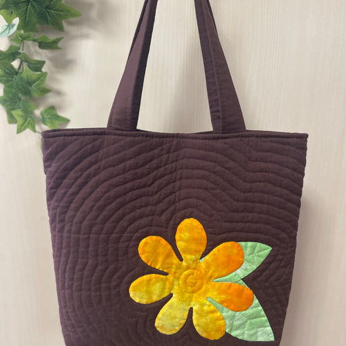 ティアレのバッグ＊ハワイアンキルト 茶 トートバッグ shellginger