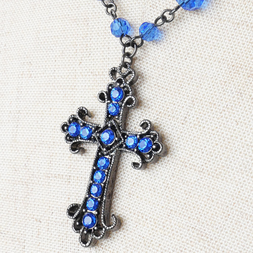 青 十字架 ブルー クリスタル クロス ネックレス ネックレス