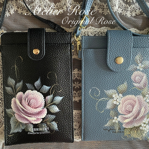 ♡軽くて便利！手描きの薔薇のスマホショルダー#スマホポシェット