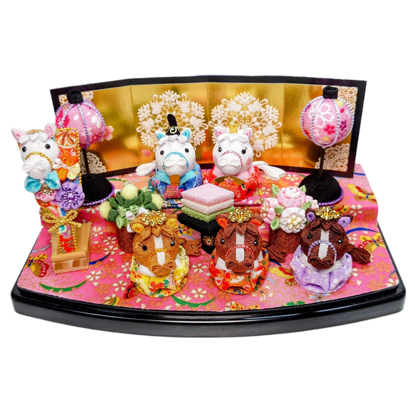 馬・午年】【ひな人形】お馬さんのひな人形、三人官女、羽子板【つまみ