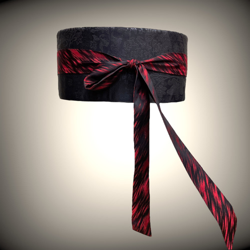 ウエスト 65〜95cm 黒赤リボン サッシュベルト 帯ベルト 帯リメイク