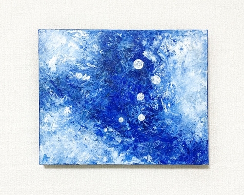 原画 油絵 光のすみか 光と水のアート 抽象画 F3号 ブルー×ホワイト