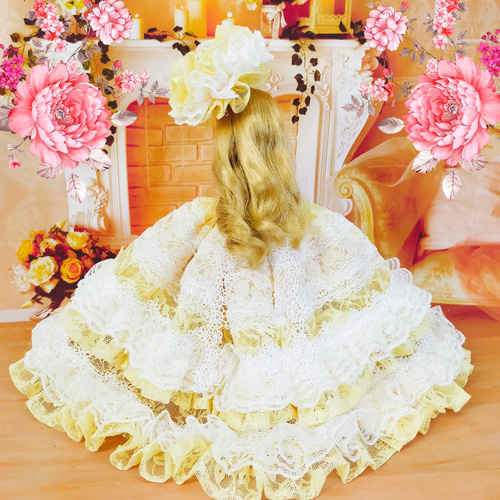 リカちゃんサイズ イエロー レースドレス ハンドメイド ドール服 人形