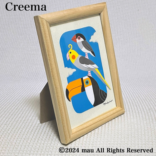 原画「小鳥ブレーメン〜青空の小窓」オニオオハシ☆オカメインコ☆文鳥