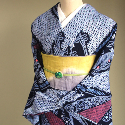 ◇アウトレット◇現代 有松鳴海絞 浴衣◇【濃紺他】縦縞とオリエンタル