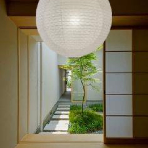 径45㎝丸白落水和紙2重提灯照明灯具付きペンダントランプ シーリング