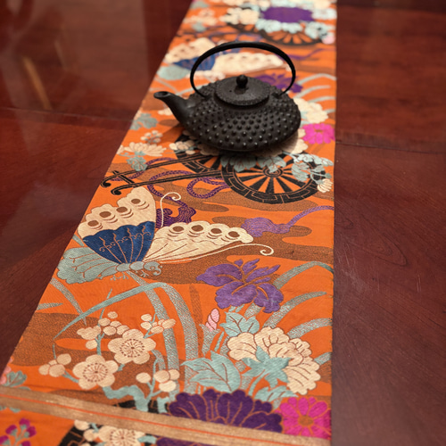 2849大正ロマン漂うレトロな帯リメイク 細型正絹テーブルランナー