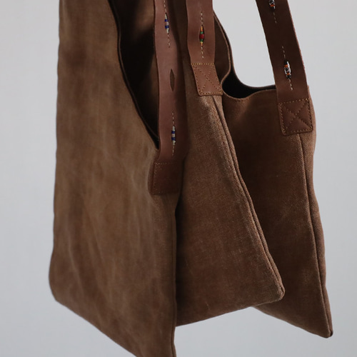 最終SALE 古布リメイク 酒袋 柿渋染め 手織り木綿 斜め掛け