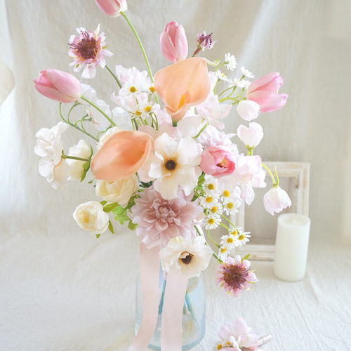 チューリップ ウェディングブーケ＆ブートニア【造花】 アーティ