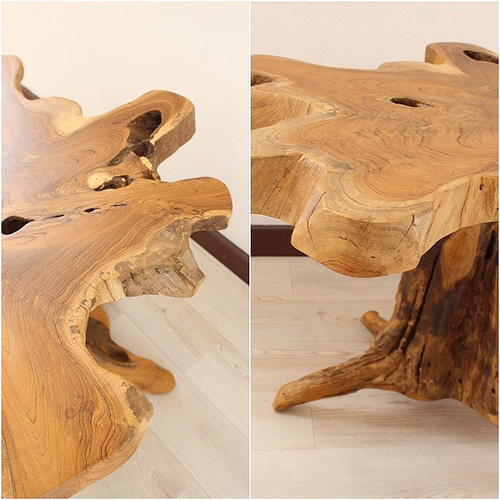 在庫処分セール】サイドテーブル 木製 チーク材 原木 切り株 根っこ 再