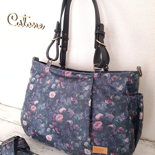 ハンドメイド リバティ 魔女子さんノワール 通勤バッグ A4ケース入る