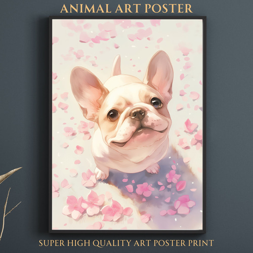 桜犬戯舞 - フレンチブルドッグ犬 No.2】桜・花見・春・花びら・子犬