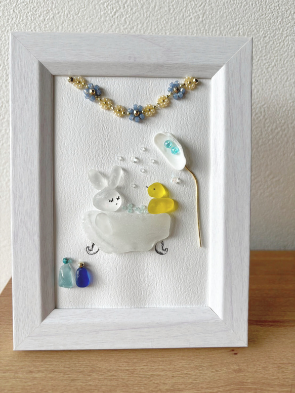 シーグラスアート 【Happyバスタイム♡ 】北欧雑貨 インテリアアート