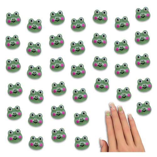 ネイルパーツ カエル アニマル 7mm ミニ 緑 50個 顔 蛙 ぷっくり