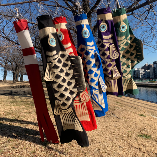 歌川広重「名所江戸百景 水道橋駿河台」手描き鯉のぼり1.5mセット