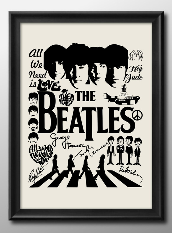 15478□ポスター アート 『Beatles ビートルズ』北欧 A3 イラスト