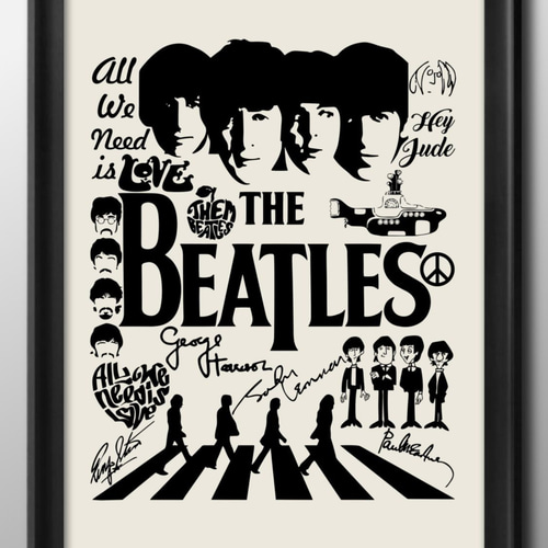 15478□ポスター アート 『Beatles ビートルズ』北欧 A3 イラスト