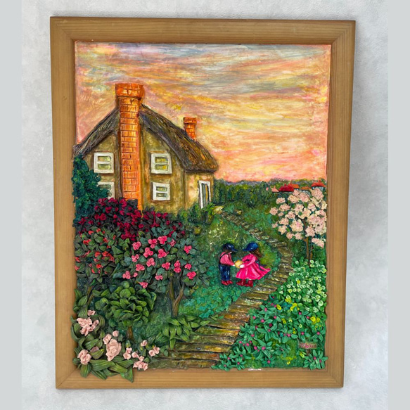 夕焼けの思い出】壁掛け 絵画 粘土アート インテリア リビングに 玄関