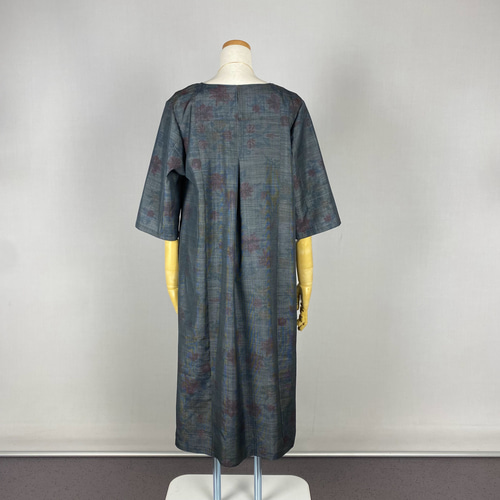 大島紬 フレアースリーブのゆったりワンピース チュニック アトリエ