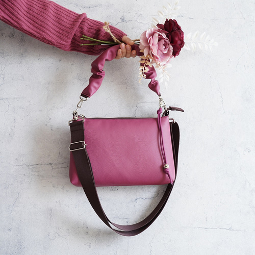 春色 大人可愛い ギャザーハンドル 2way 斜め掛けミニショルダーバッグ