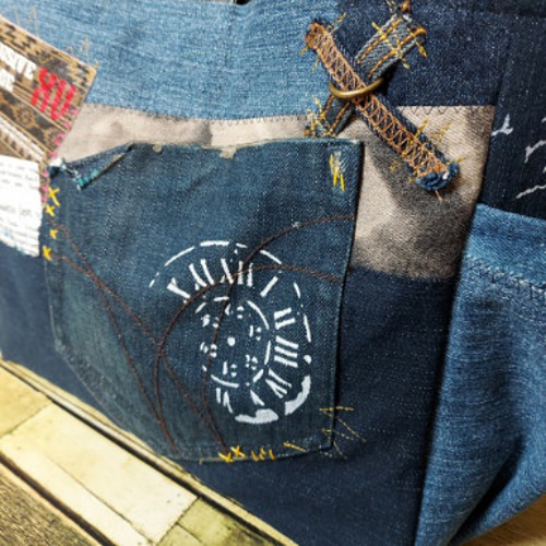 刺繍デニムバック No.524 デニムリメイク ショルダーバッグ サイド