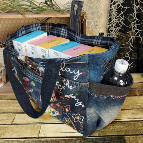 刺繍デニムバック No.524 デニムリメイク ショルダーバッグ サイド