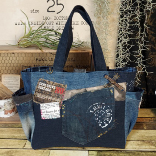 刺繍デニムバック No.524 デニムリメイク ショルダーバッグ サイド